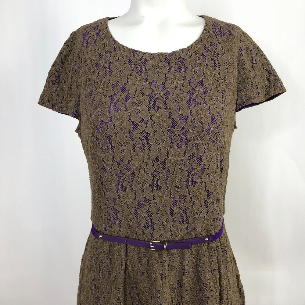 Max Mara Lace Belted Brown Purple Women's A-line Dress